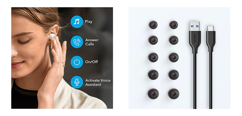 Black / White Wireless Earbuds with 4 Mics