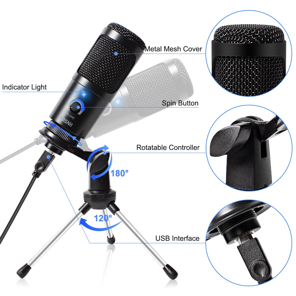 USB Microphone Condenser D80 Recording Microphone with Stand and Ring Light for PC Karaoke Streaming Podcasting for Youtube